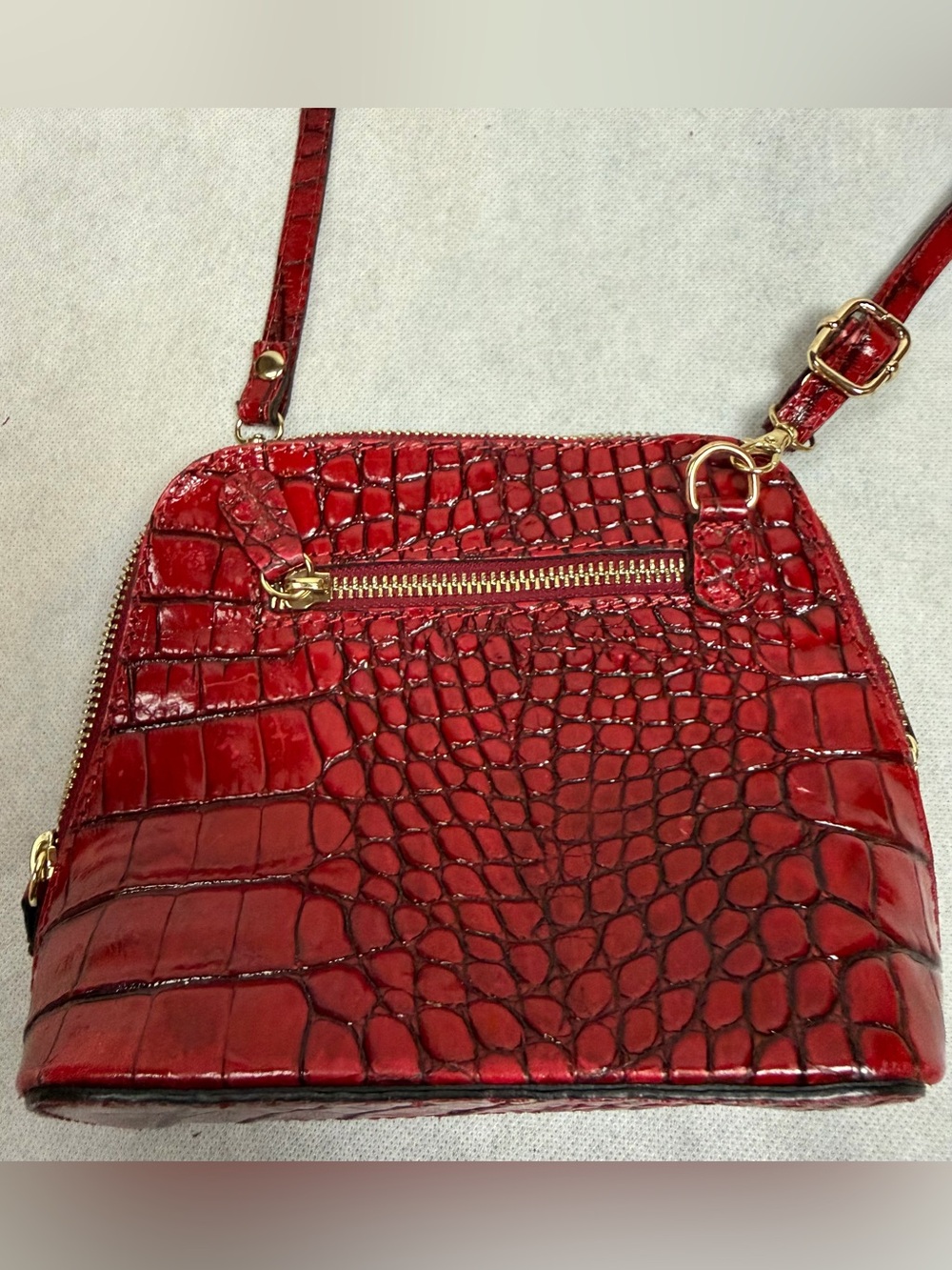 Vintage Firenze Red Croc Embossed Leather Mini Crossbody Bag made in Italy Gold - Picture 5 of 15